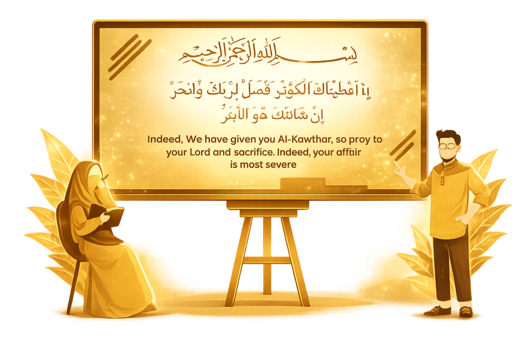 A dedicated student using a digital tablet to study a Quran translation course with a professional instructor from Online Quran 24.