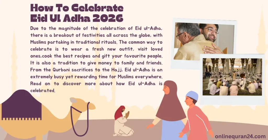 A family gathering at a beautifully set dining table to learn how to celebrate Eid ul Adha 2026 with traditional meat dishes.