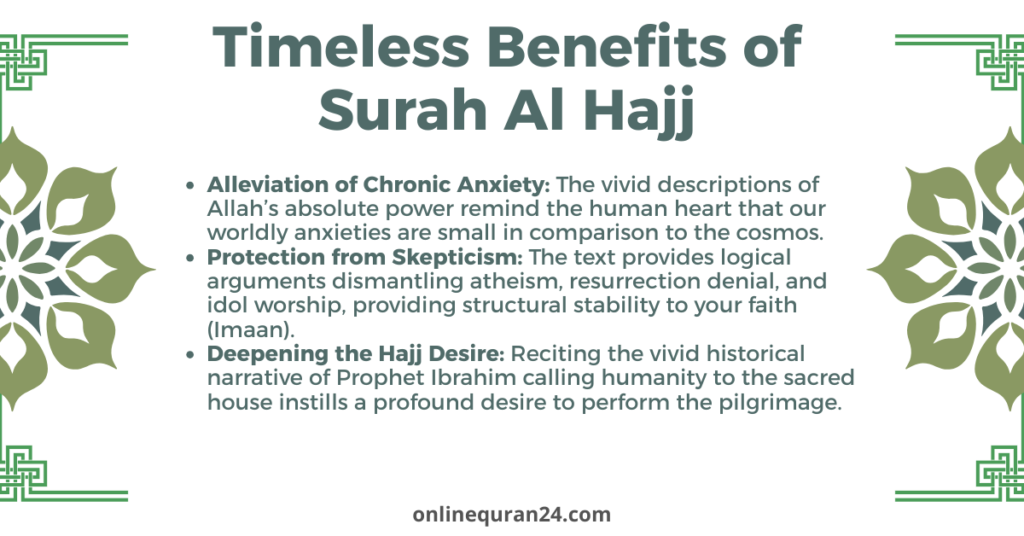 A beautiful illustration representing the timeless benefits of Surah Al-Hajj as a source of spiritual guidance.