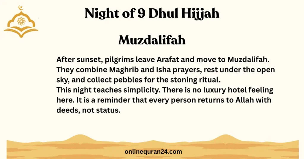 Pilgrims resting on the plains of Muzdalifah under the stars during the night of 9th Dhul Hijjah for hajj 2026.